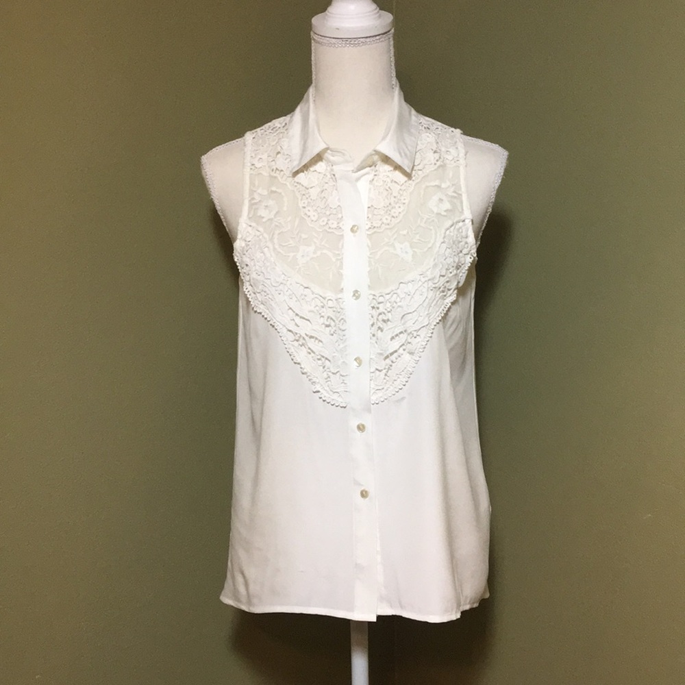 Steel Roses White Lace Sleeveless Top Size S